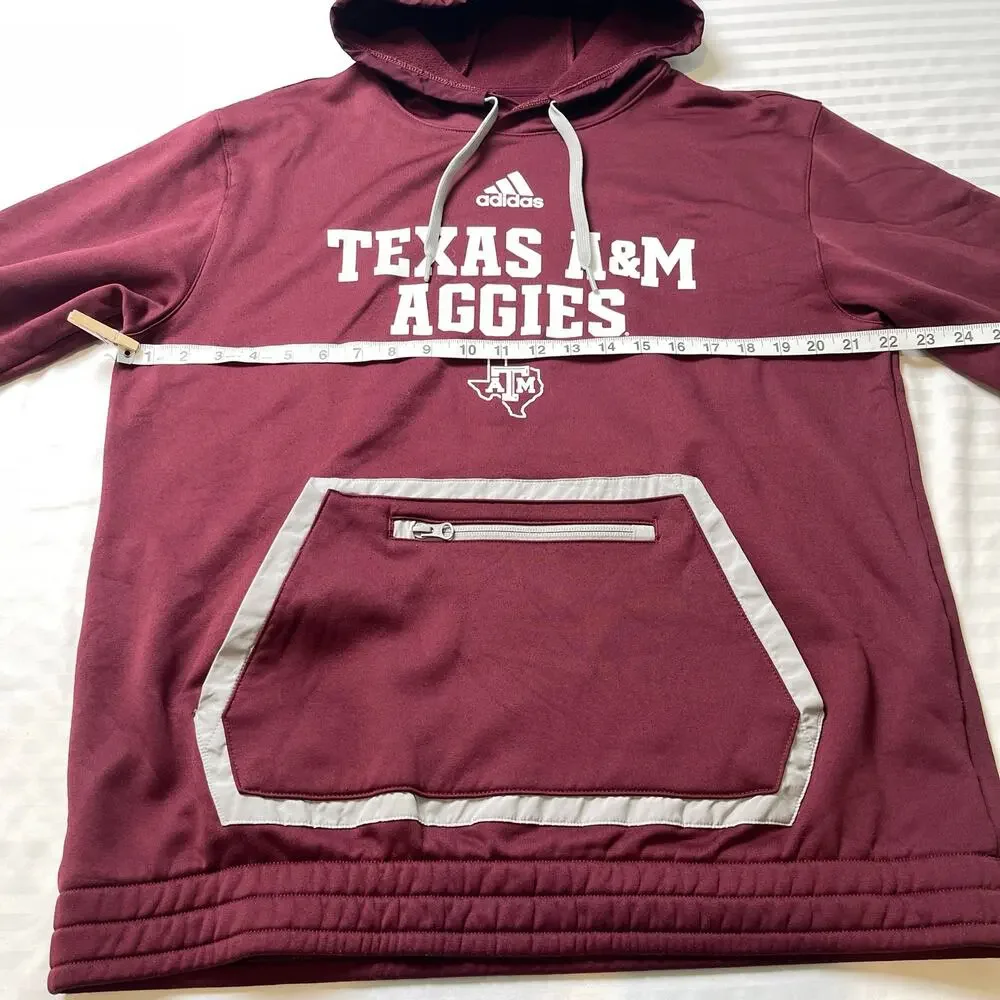 Adidas Texas A&M Aggies Hoodie L Maroon ClimaWarm Pullover Kangaroo Zip Pocket
